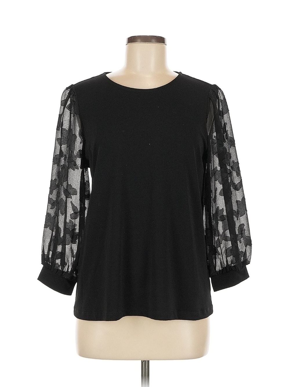 CeCe Black Top with 3/4 Butterfly Sleeves